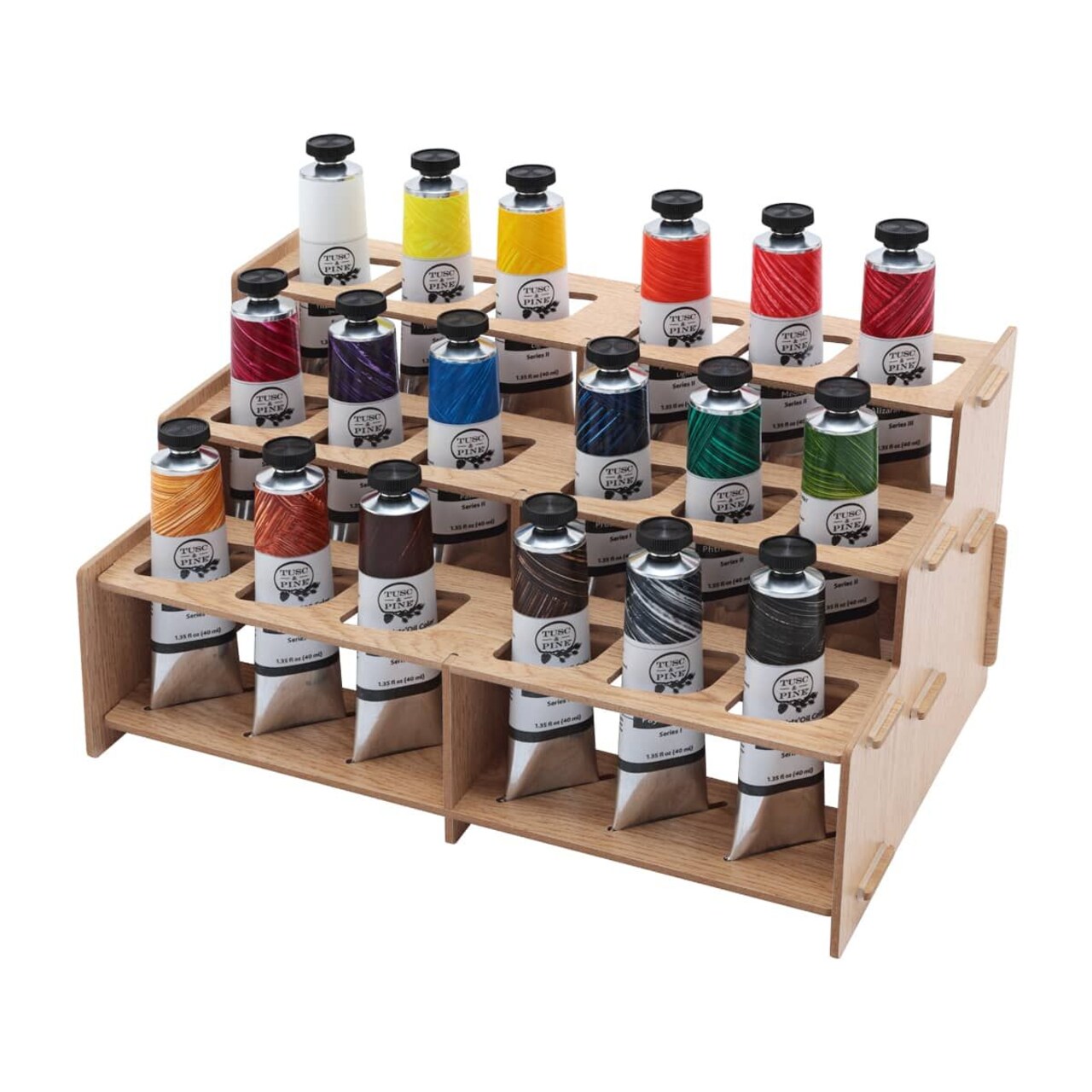 Tusc & Pine Artist Oil Paint - 40 ml Set of 18 - Assorted Colors w/ Mezzo Paint Rack - Non-Yellowing, Rich & Creamy Consistency, Maximum Pigment Load, Small Batch Milled - Made in the USA